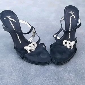 Giuseppe Zanotti Black Silk & Crystal Snake Heels
